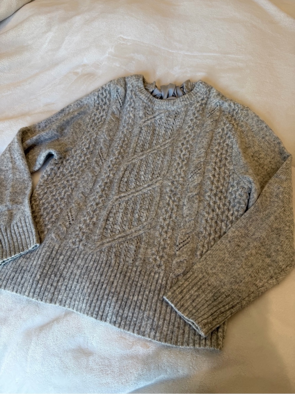 Express women's Light Gray Cable Knit Crewneck Sweater
